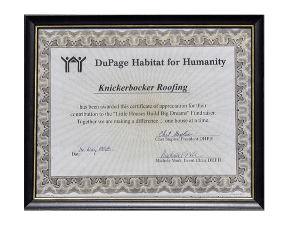 Certificate for Dupage Habitat for Humanity